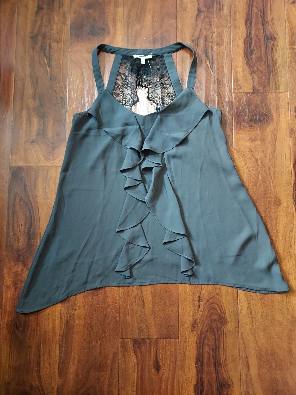 Maurices Gray Ruffle Front Lace-Back Camisole